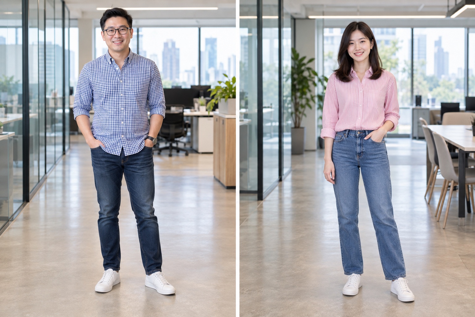Checked shirt + dark jeans