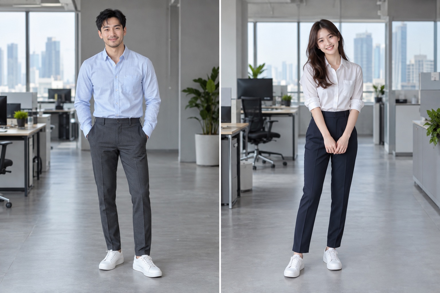 Blue shirt + white sneakers