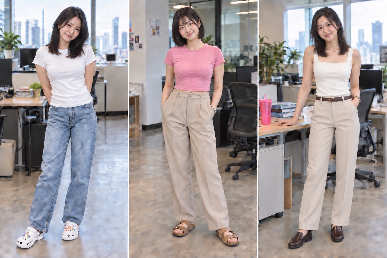 Camisole + tailoring + loafers